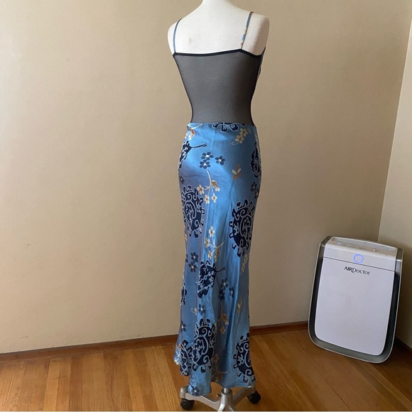 Vintage Georgette Floral Corset Formal Dress Blue - Picture 6 of 8